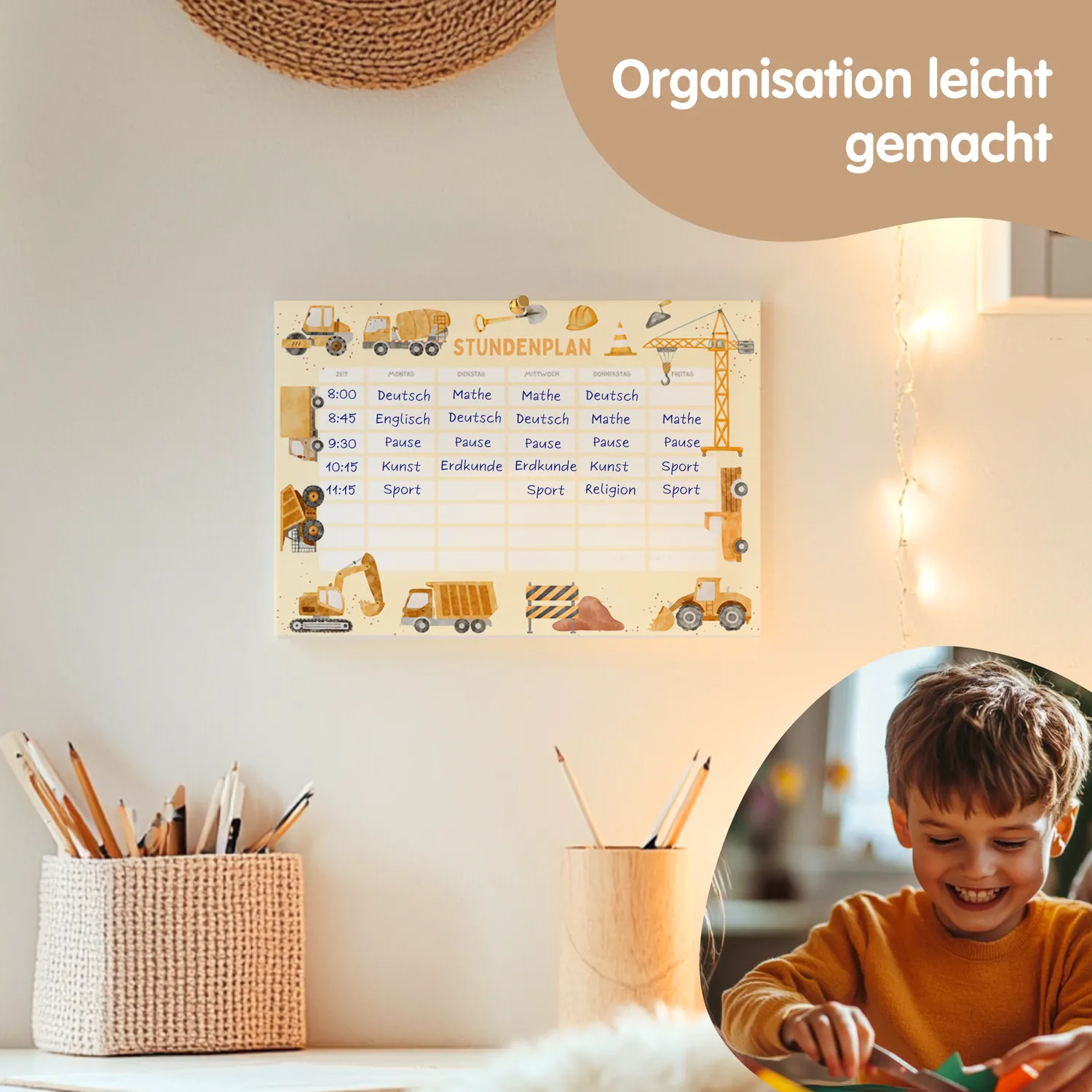 MeinBaby123 Stundenplan Bagger zum Ausdrucken A4 PDF