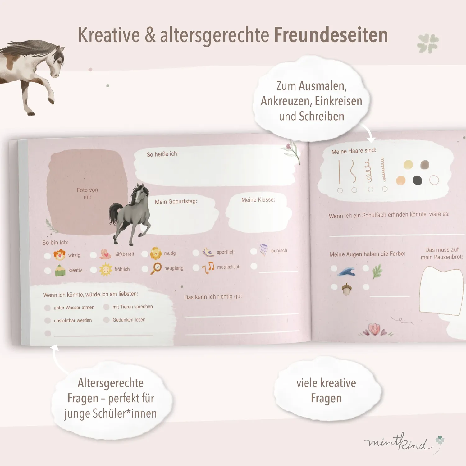 MINTKIND Freundebuch Pferde Beige für 30 Freunde 140g