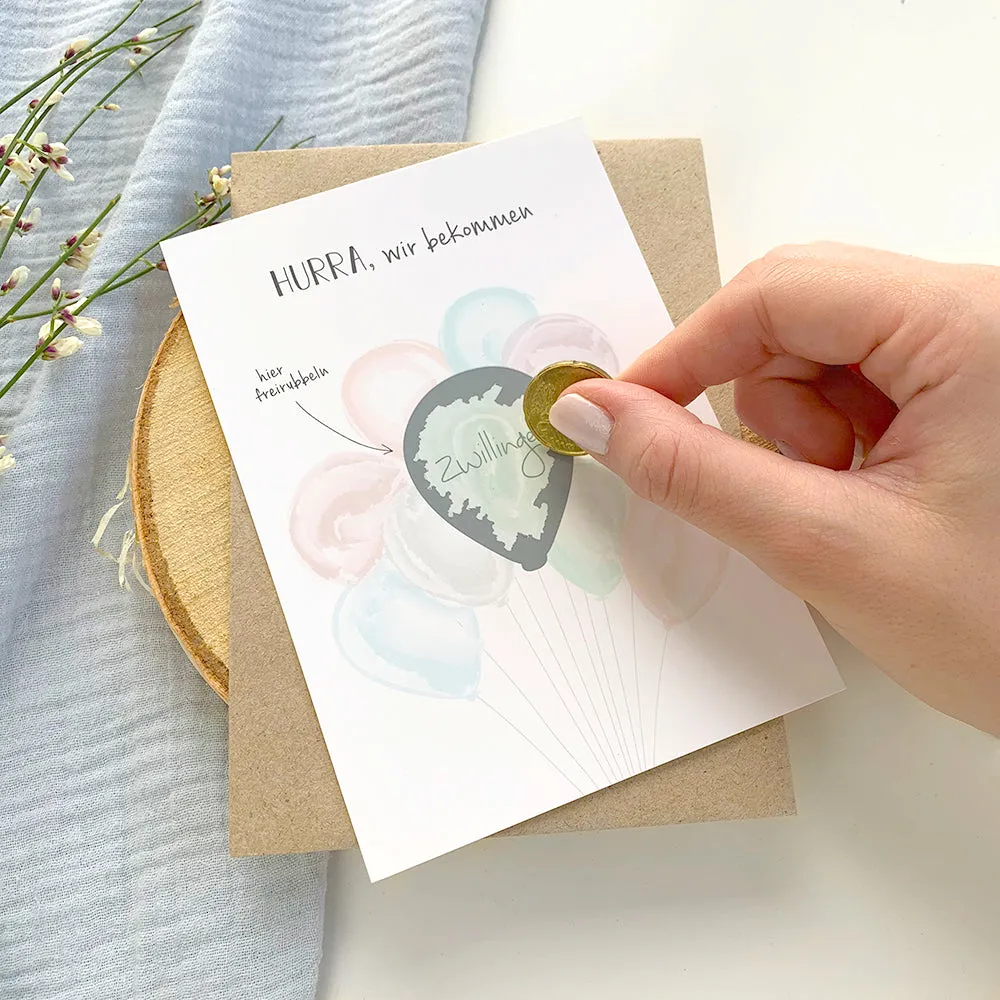 MINTKIND Wir bekommen Zwillinge Rubbelkarte DIN A6