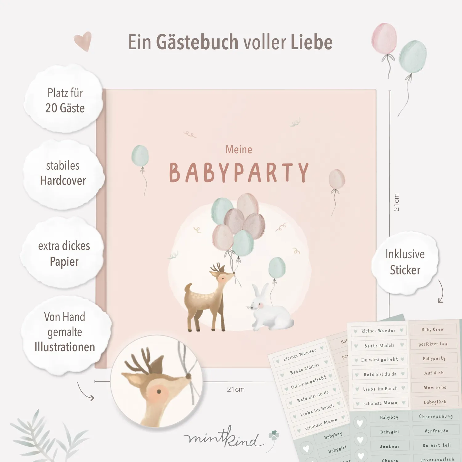 MINTKIND Babyparty Gästebuch Ratespiel 20 Gäste