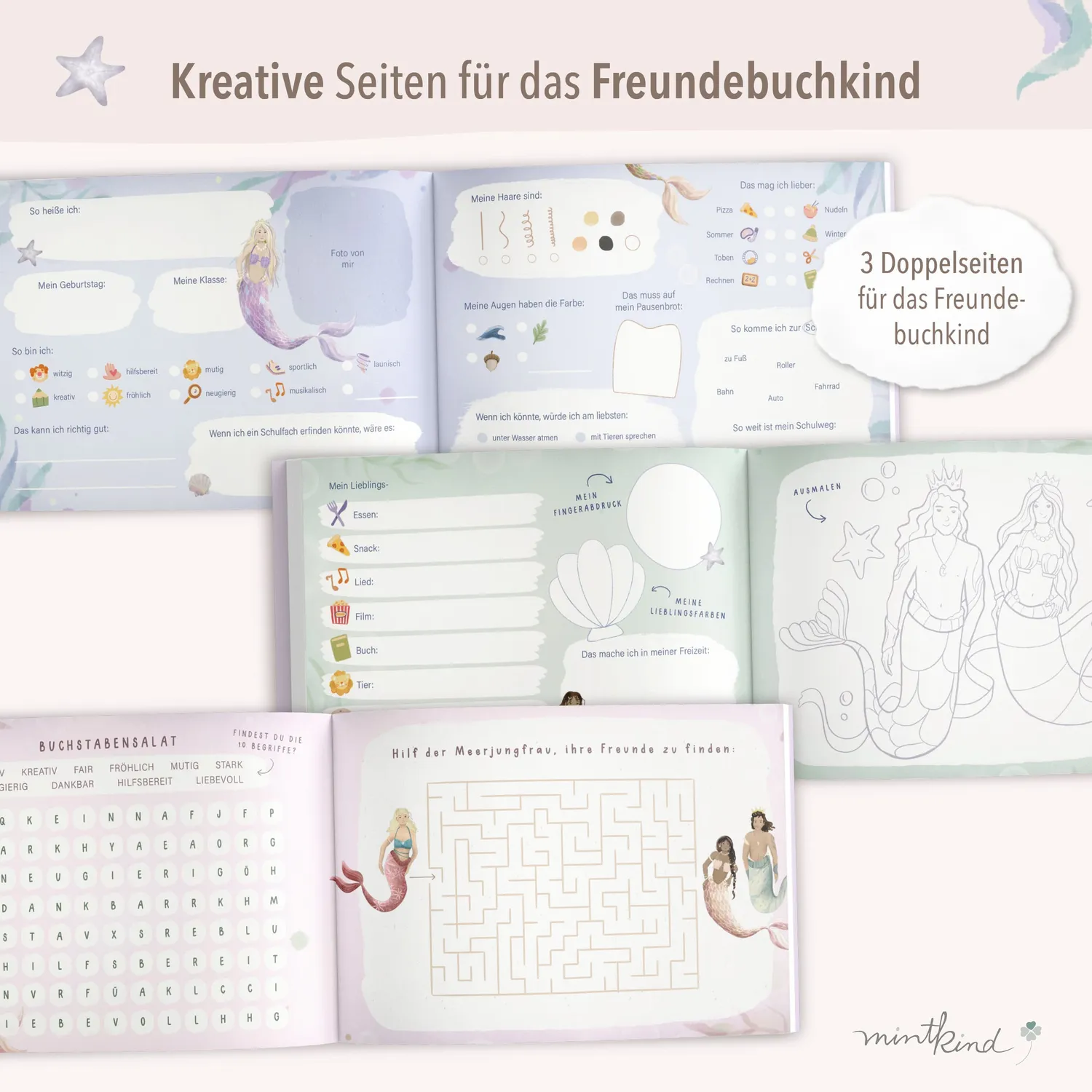 MINTKIND Freundebuch Grundschule Meerjungfrau 30 Freunde