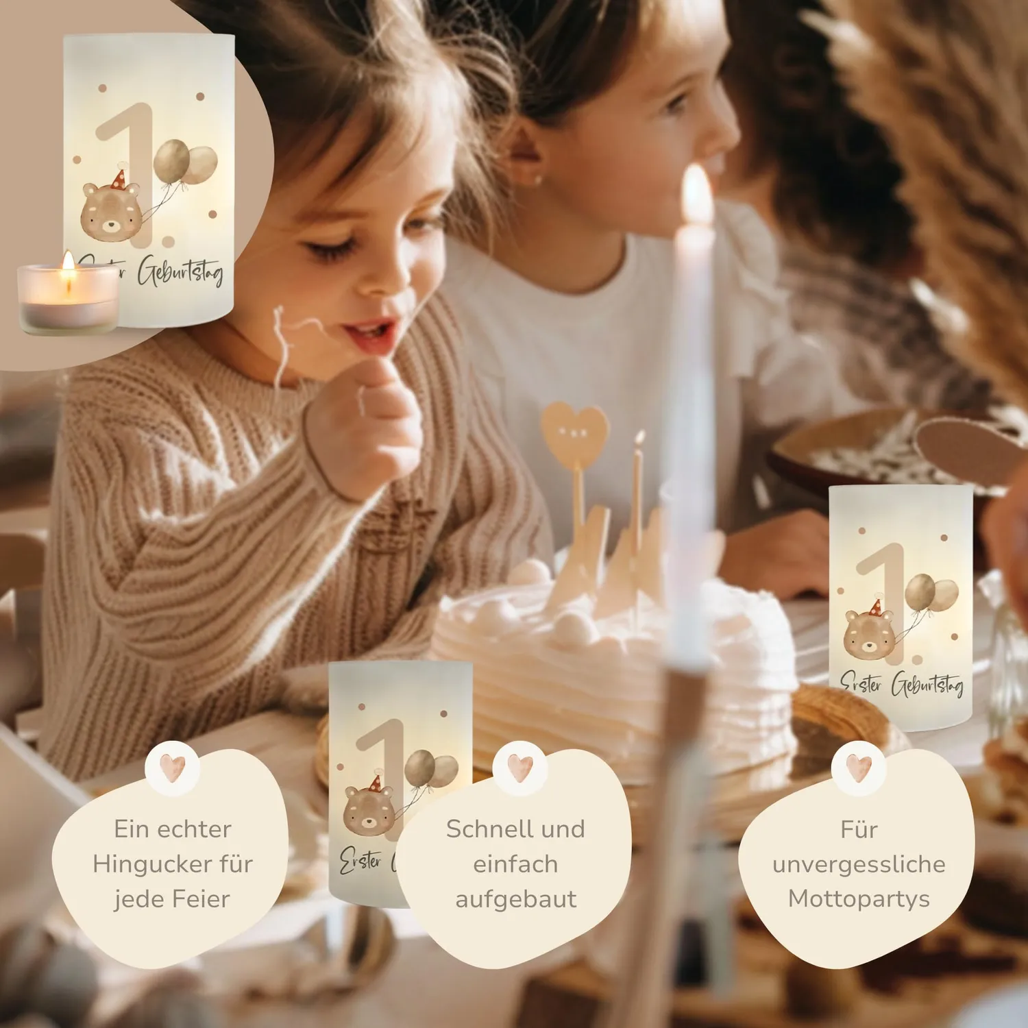 MeinBaby123 Bär Windlichter 1. Geburtstag 10 Stück Deko