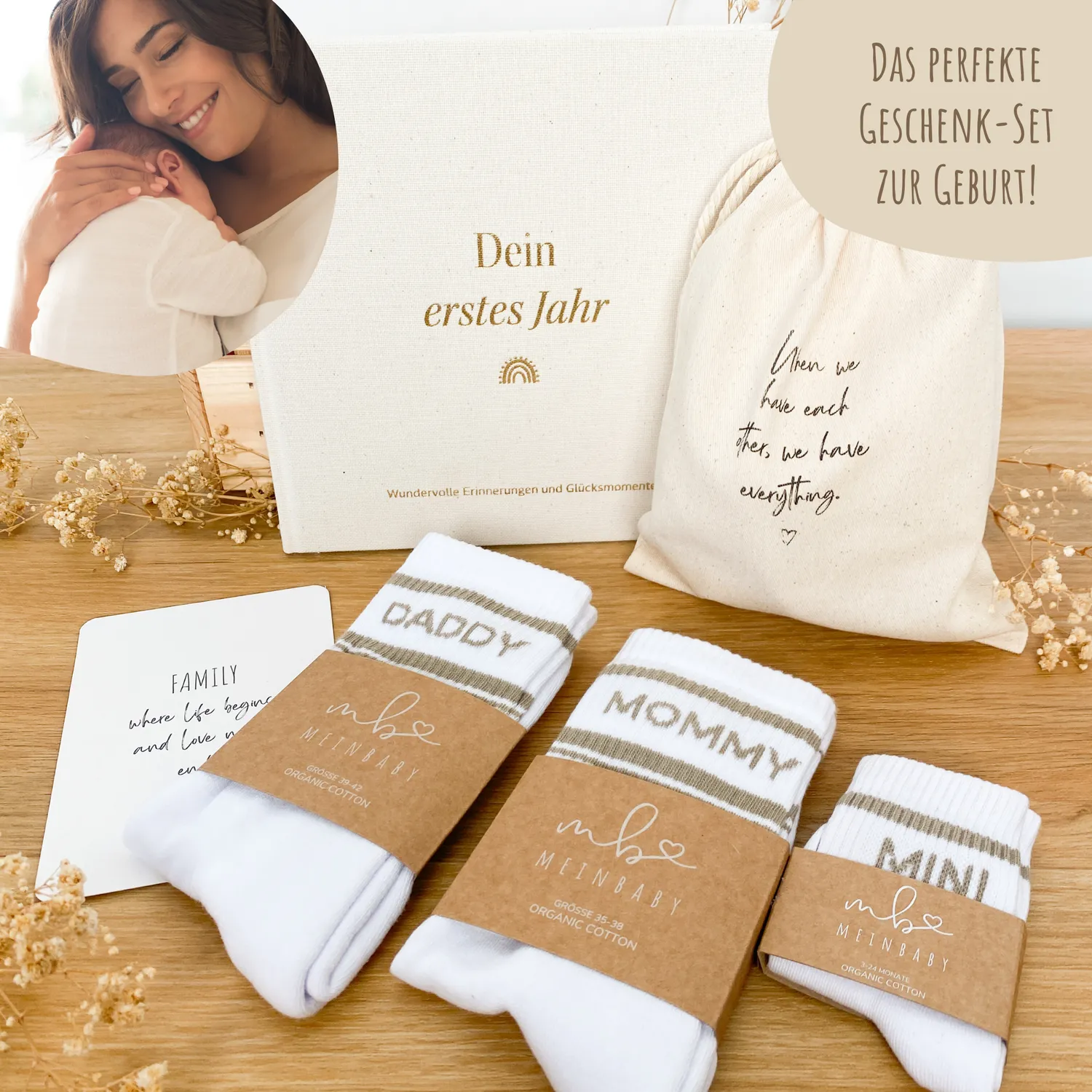 MeinBaby123 Dein erstes Jahr Babyalbum Geschenkset beige Komplett-Set