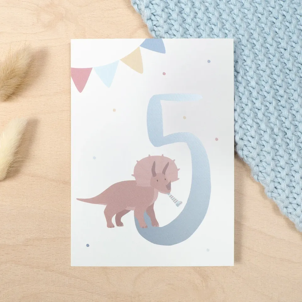 MINTKIND 5 Dino Geburtstagskarte DIN A6 Metalliclack