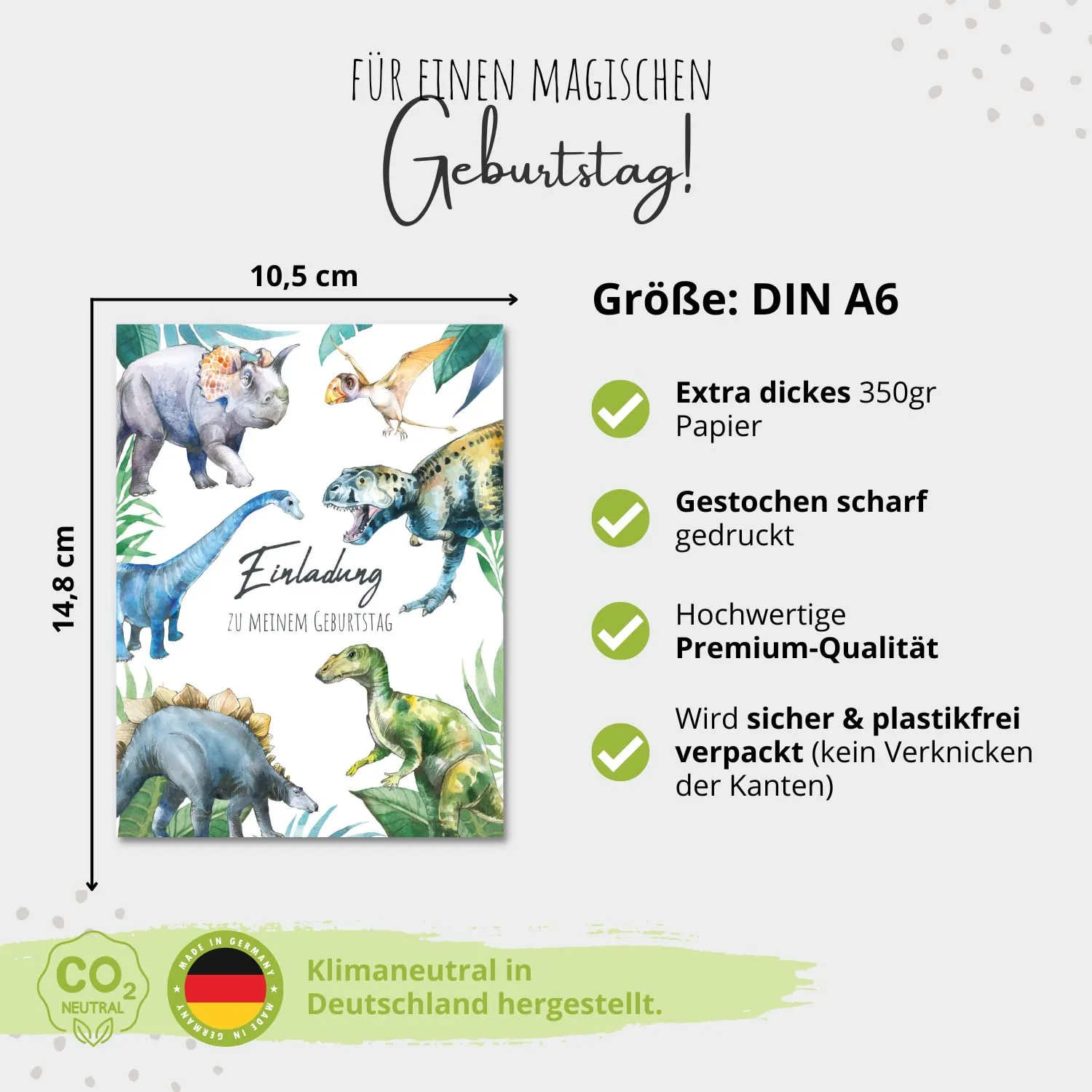 MeinBaby123 Einladungskarten Kindergeburtstag Dino 10er Set