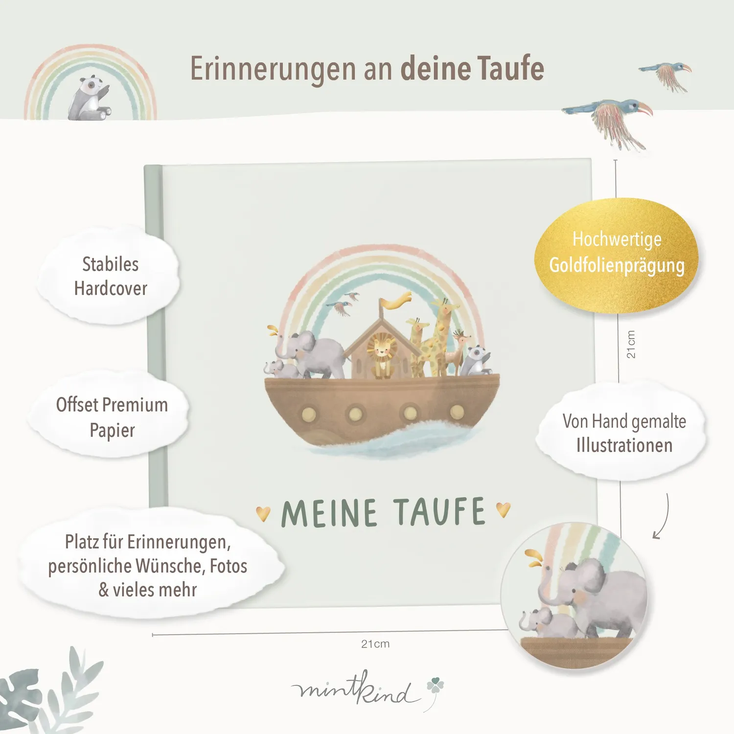 MINTKIND Meine Taufe Erinnerungsbuch Hardcover Goldfolie