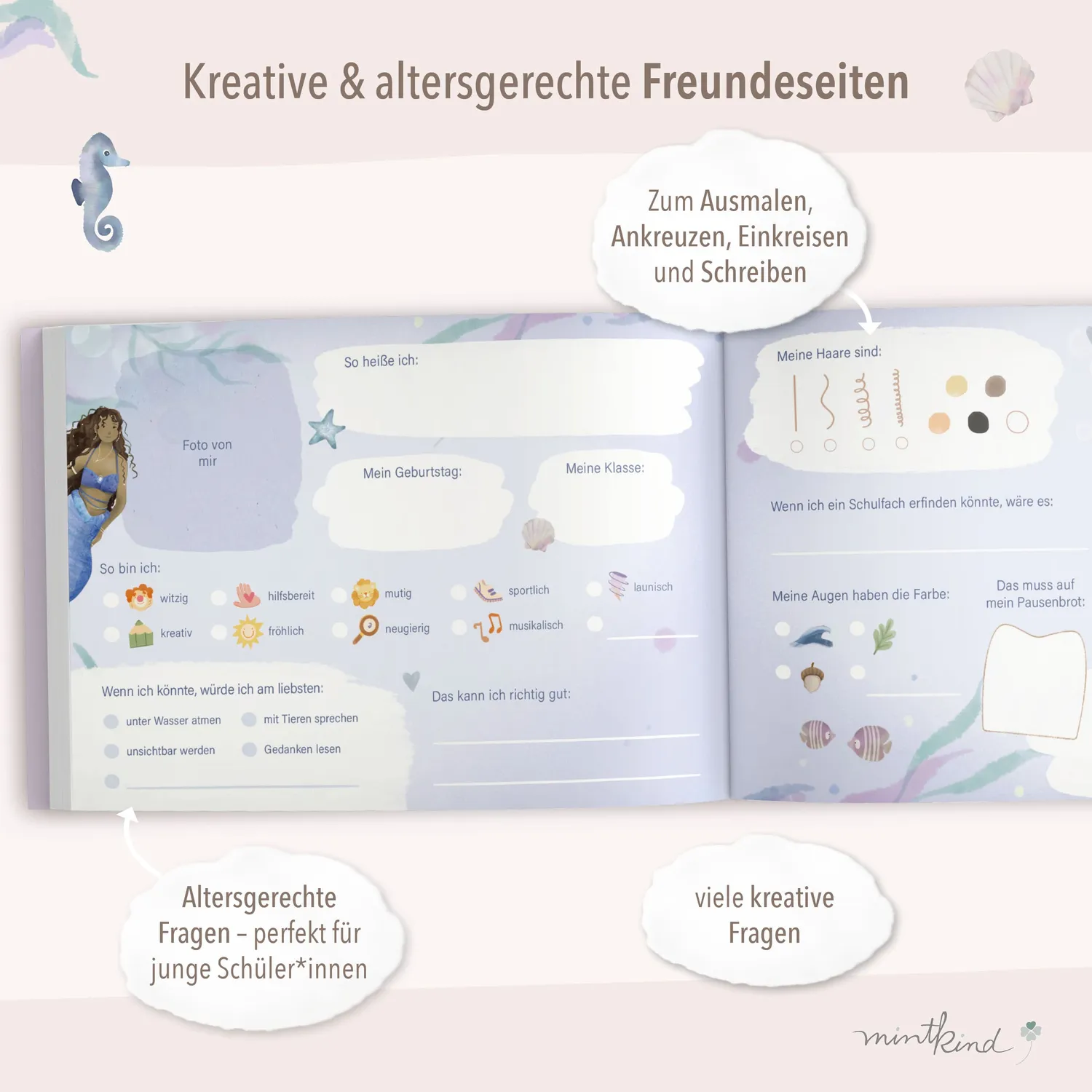 MINTKIND Freundebuch Grundschule Meerjungfrau 30 Freunde