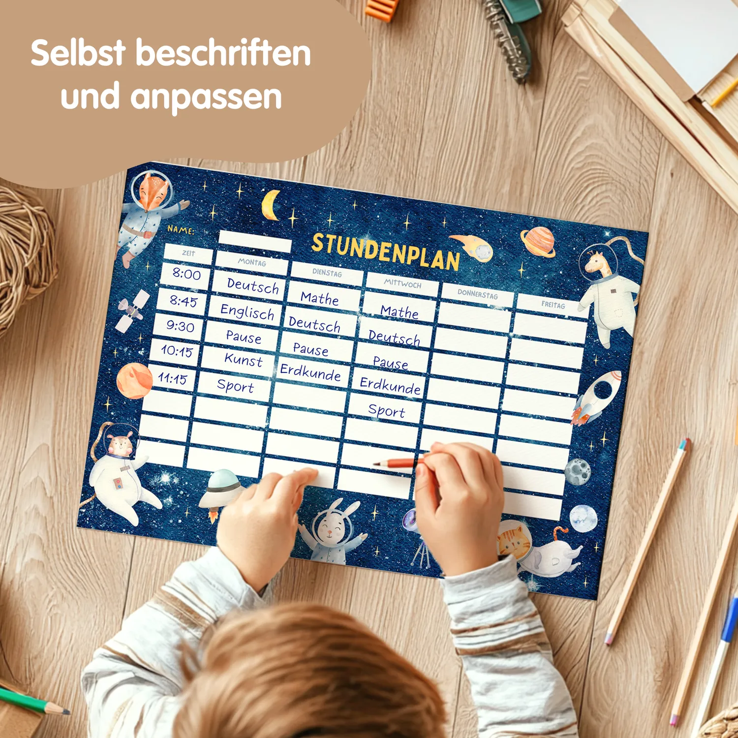 MeinBaby123 Stundenplan Astronaut Weltall zum Ausdrucken A4