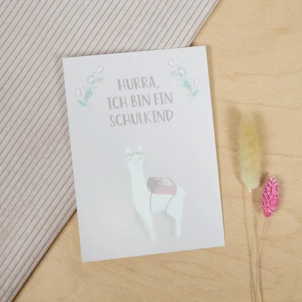 MINTKIND Hurra ich bin ein Schulkind Postkarte Rosa DIN A6