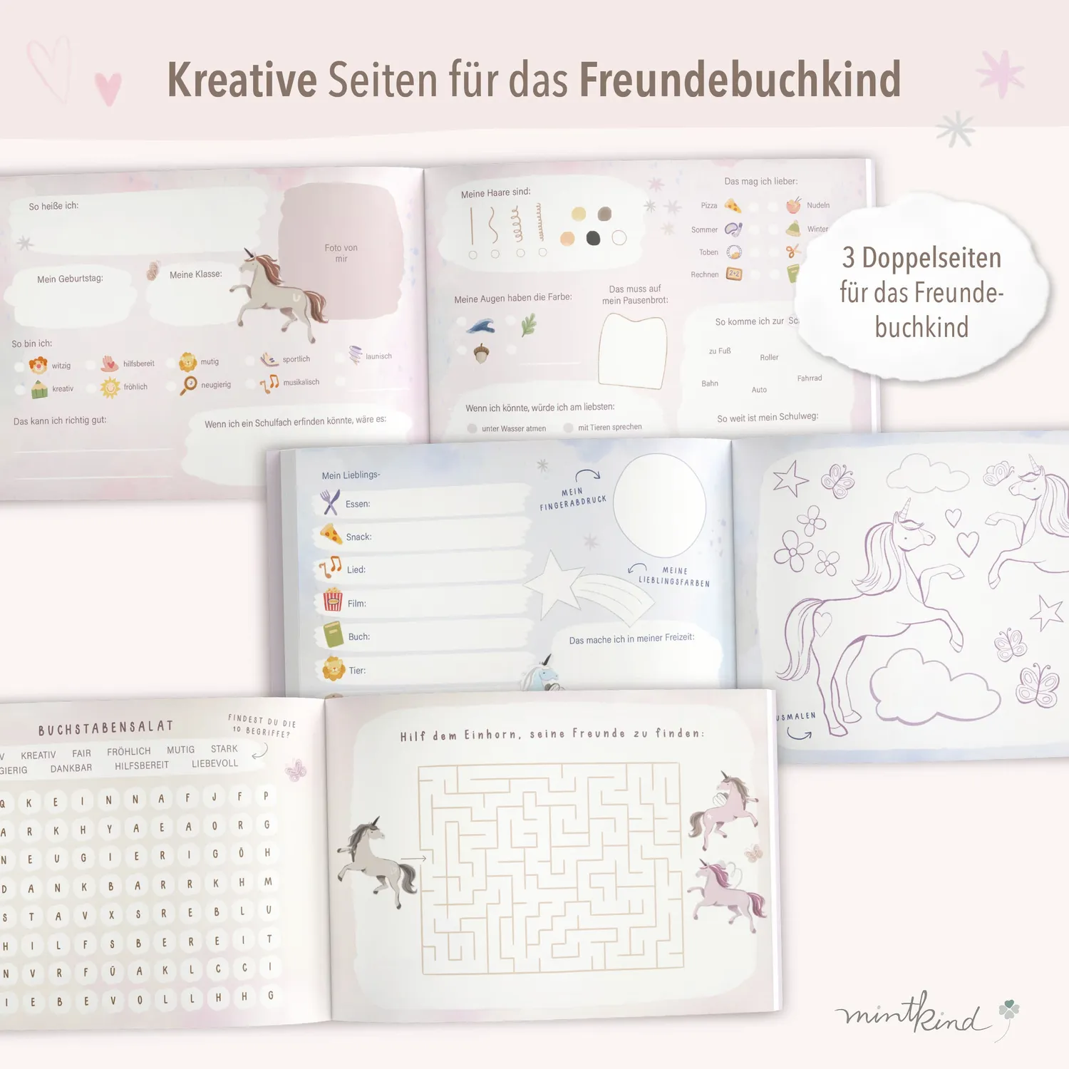 MINTKIND Freundebuch Grundschule Einhorn 30 Einträge A5