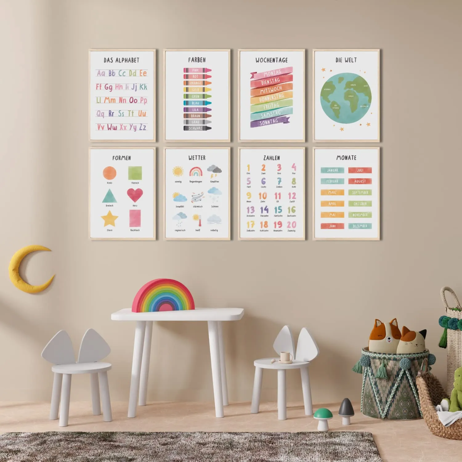 MeinBaby123 Lernposter 8er Set A4 ABC Zahlen