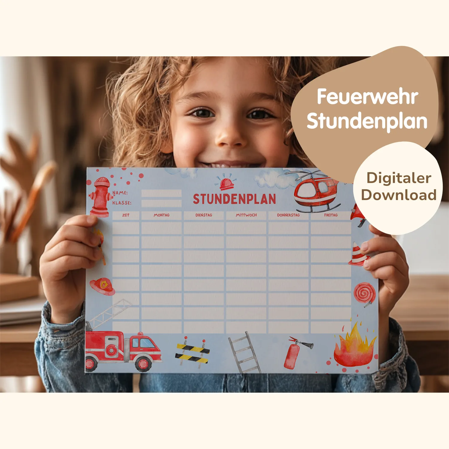MeinBaby123 Stundenplan Feuerwehr zum Ausdrucken A4 PDF