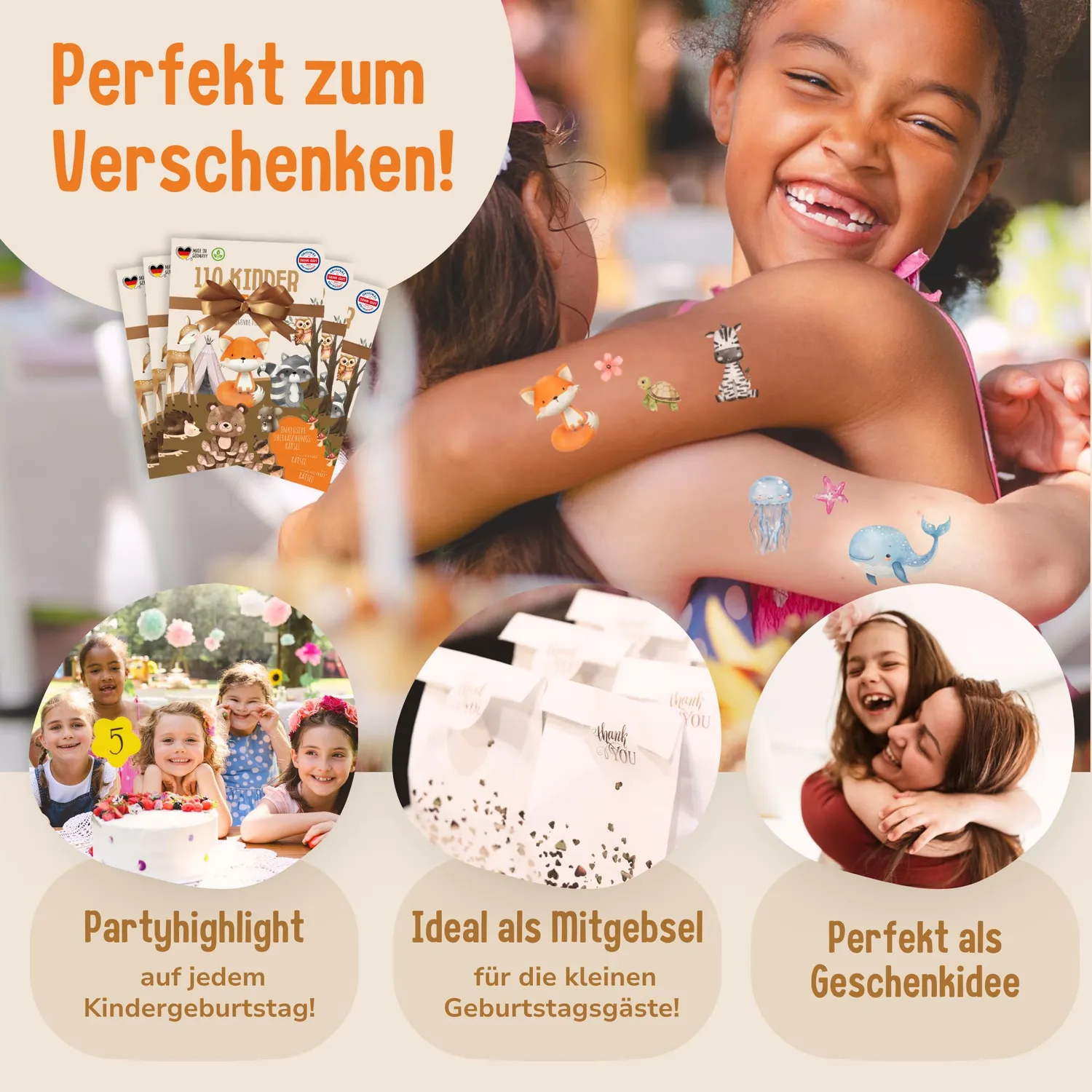MeinBaby123 Kinder Tattoos Süße Tiere 5er Set 550 Stück