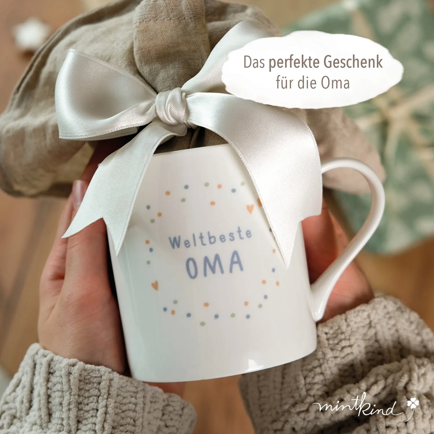 MINTKIND Konfetti Tasse weltbeste Oma Becher 330ml