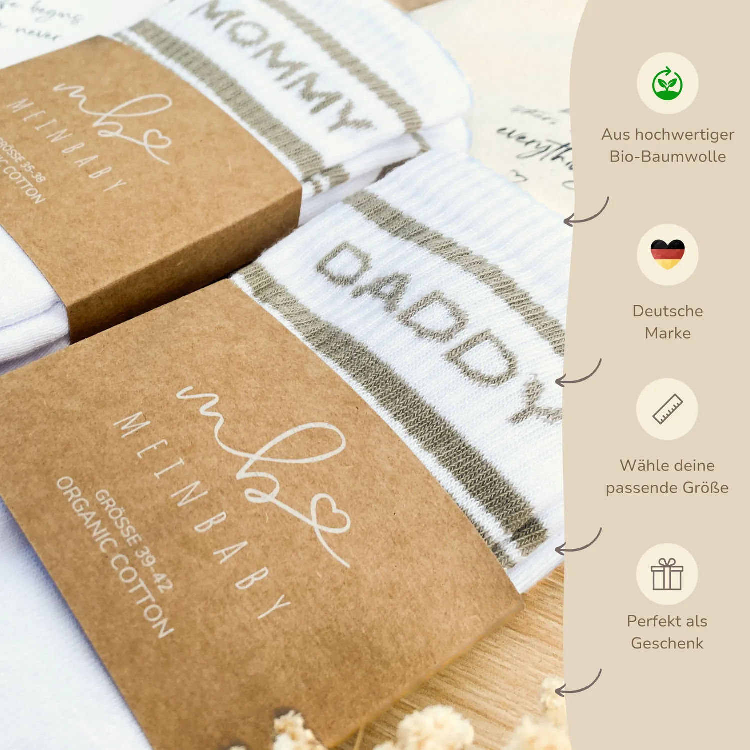 MeinBaby123 Komplett-Set Schwangerschaft Socken beige Tagebuch