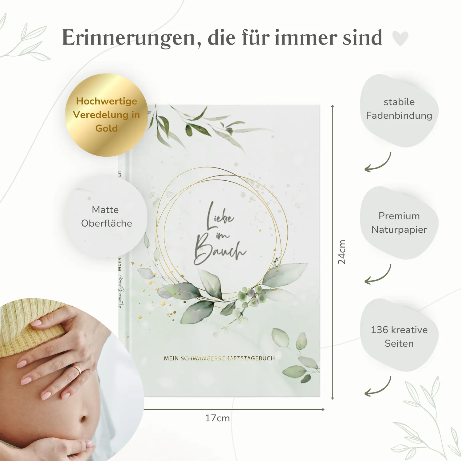 MeinBaby123 Schwangerschaftstagebuch Mint Eukalyptus 136 Seiten