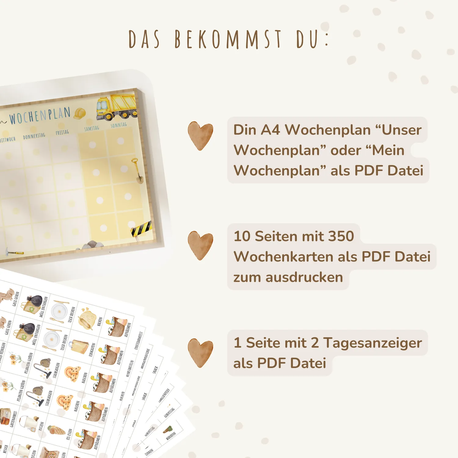 MeinBaby123 Bagger Wochenplan Kinder Montessori PDF Ausdruck