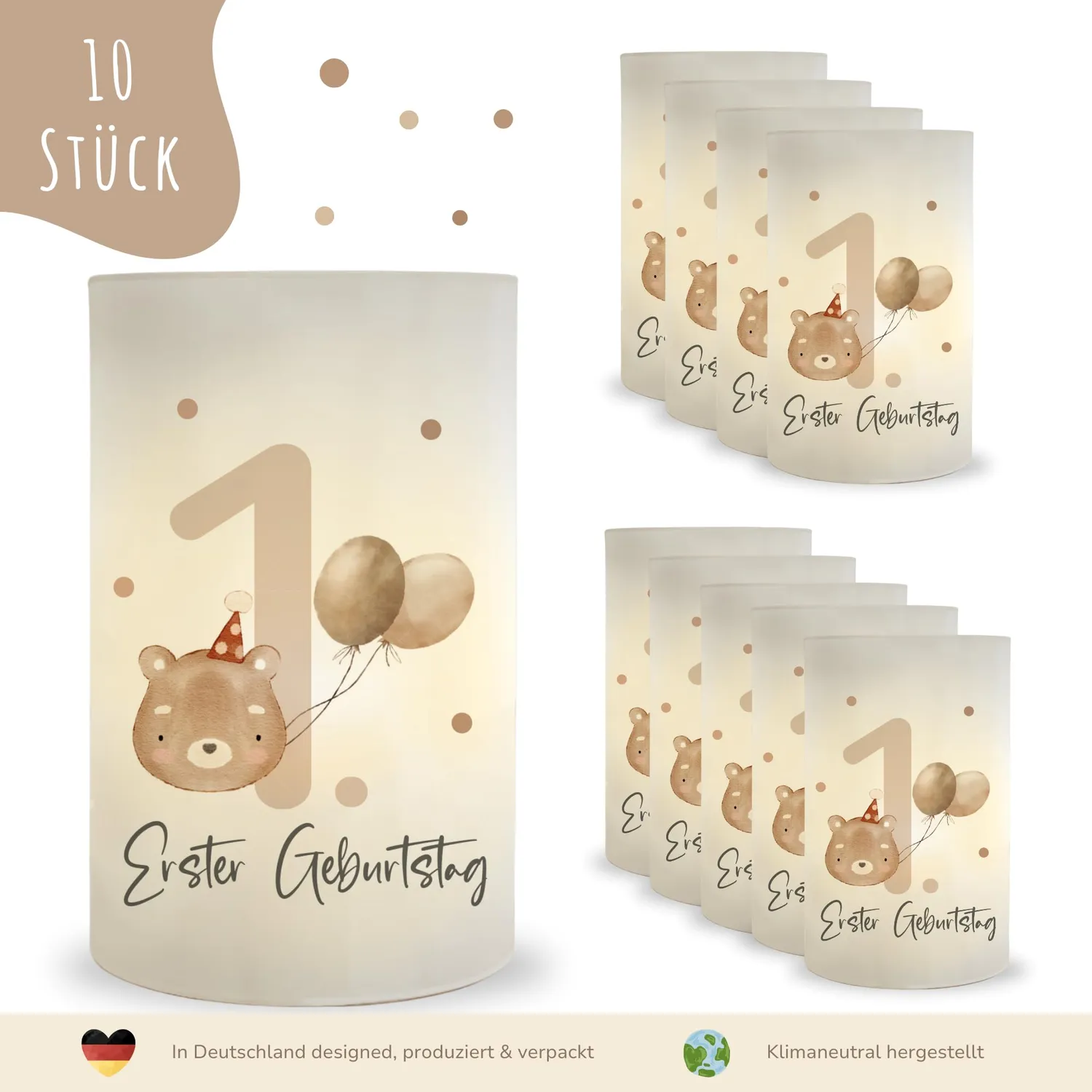 MeinBaby123 Bär Windlichter 1. Geburtstag 10 Stück Deko