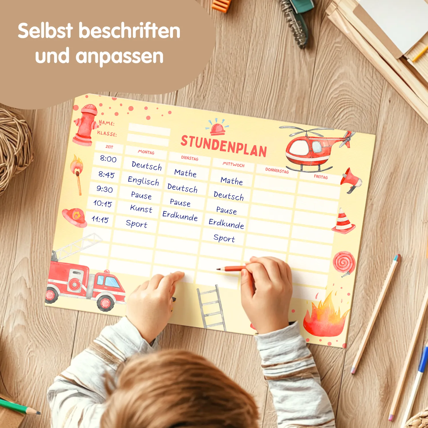 MeinBaby123 Feuerwehr2 Stundenplan zum Ausdrucken PDF