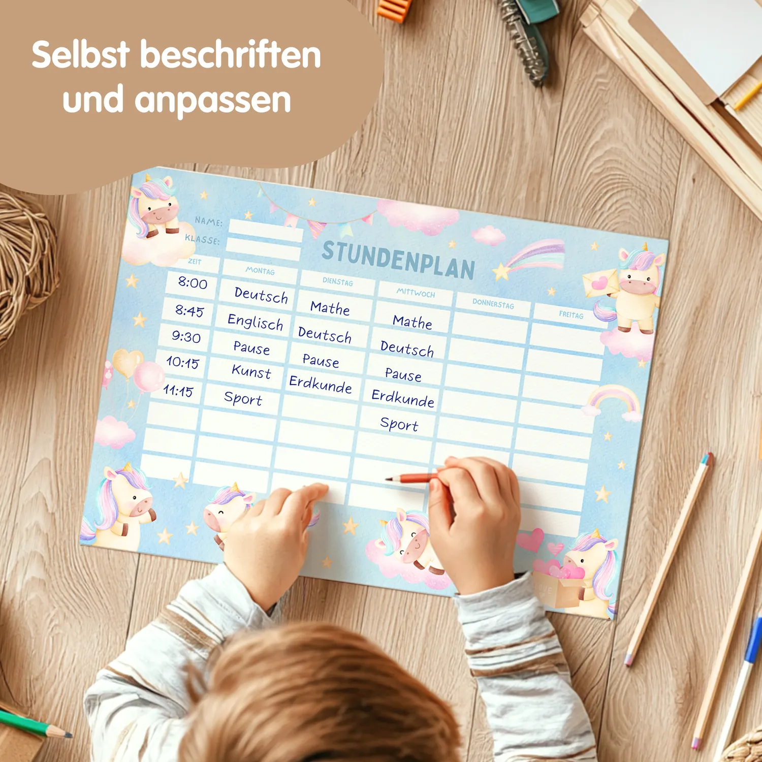 MeinBaby123 Stundenplan Einhorn II PDF A4 Ausdruck