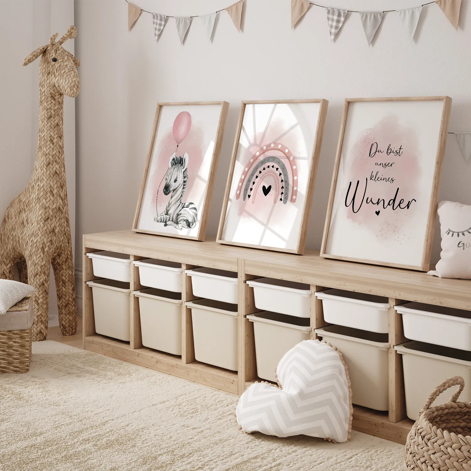 MeinBaby123 Kinderzimmer Poster 3er Set A4 Zebra rosa