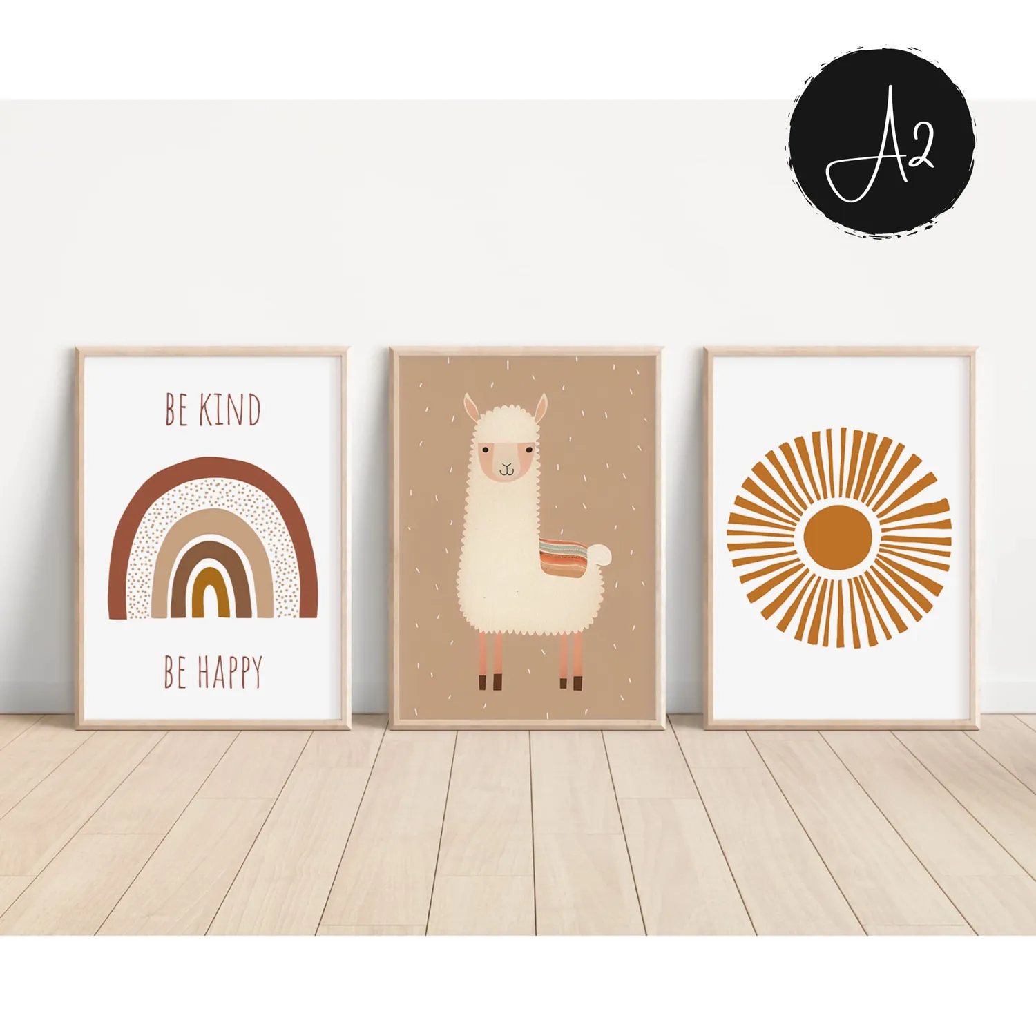 MeinBaby123 Alpaka & Sonne Poster 3er Set A2 Boho