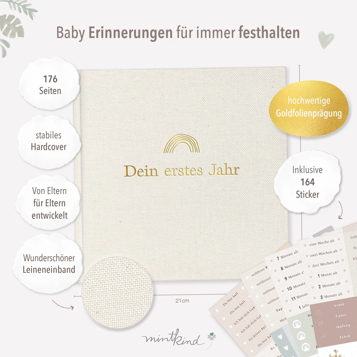 MINTKIND Hello Baby Bundle Set Babytagebuch beige