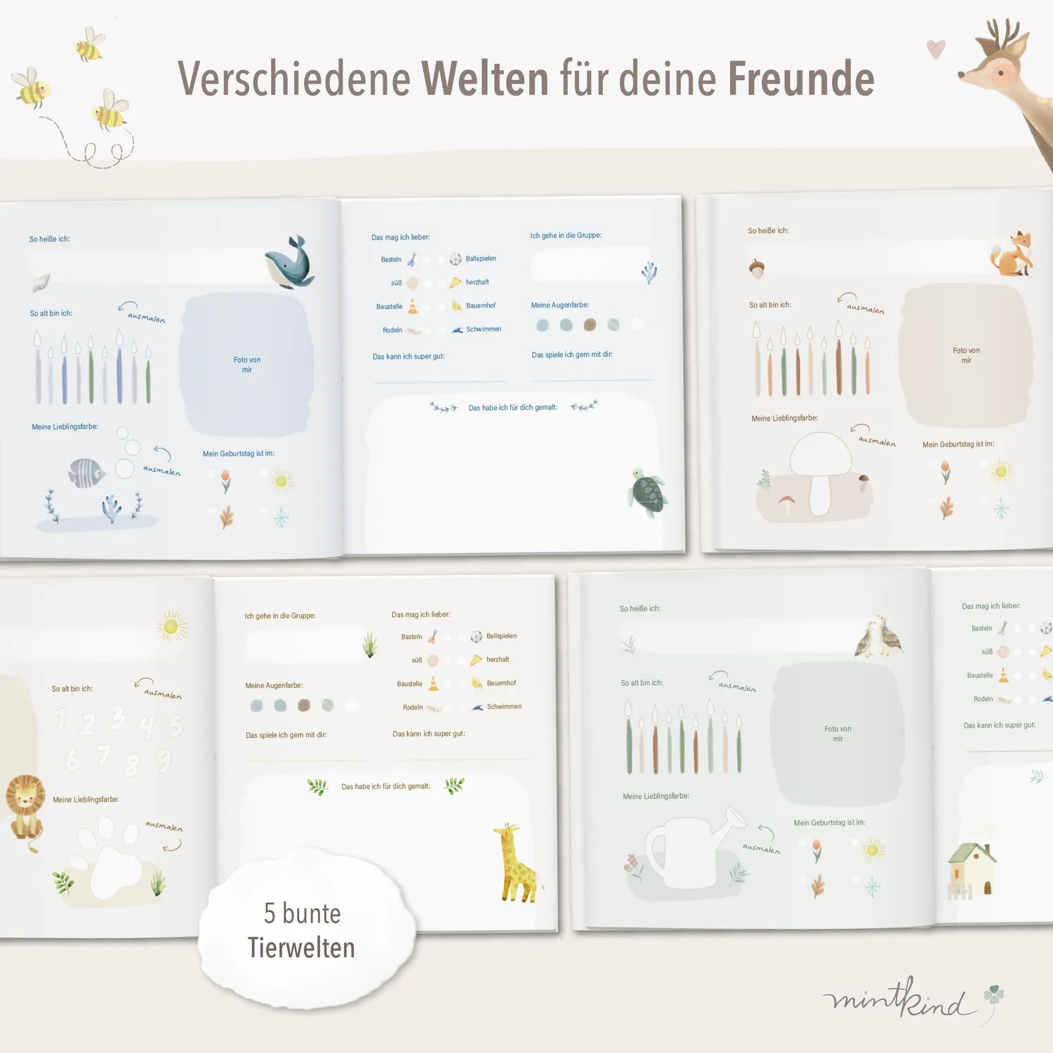 MINTKIND Freundschaftsbuch Kindergarten Waldtiere Natur