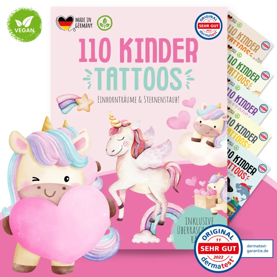 MeinBaby123 Kinder Tattoos Einhörner 110 Stück hautfreundlich