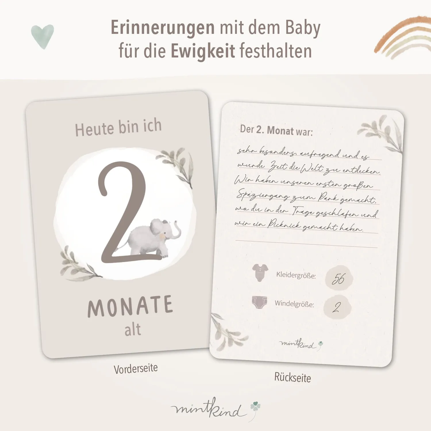 MINTKIND Meilensteinkarten Baby erstes Jahr 32 Karten