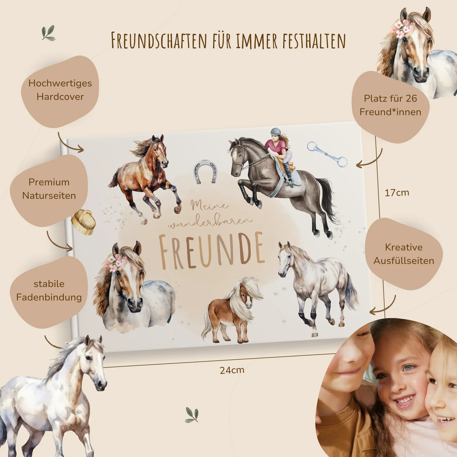 MeinBaby123 Pferde Freundebuch Kinder gebunden 26 Freunde