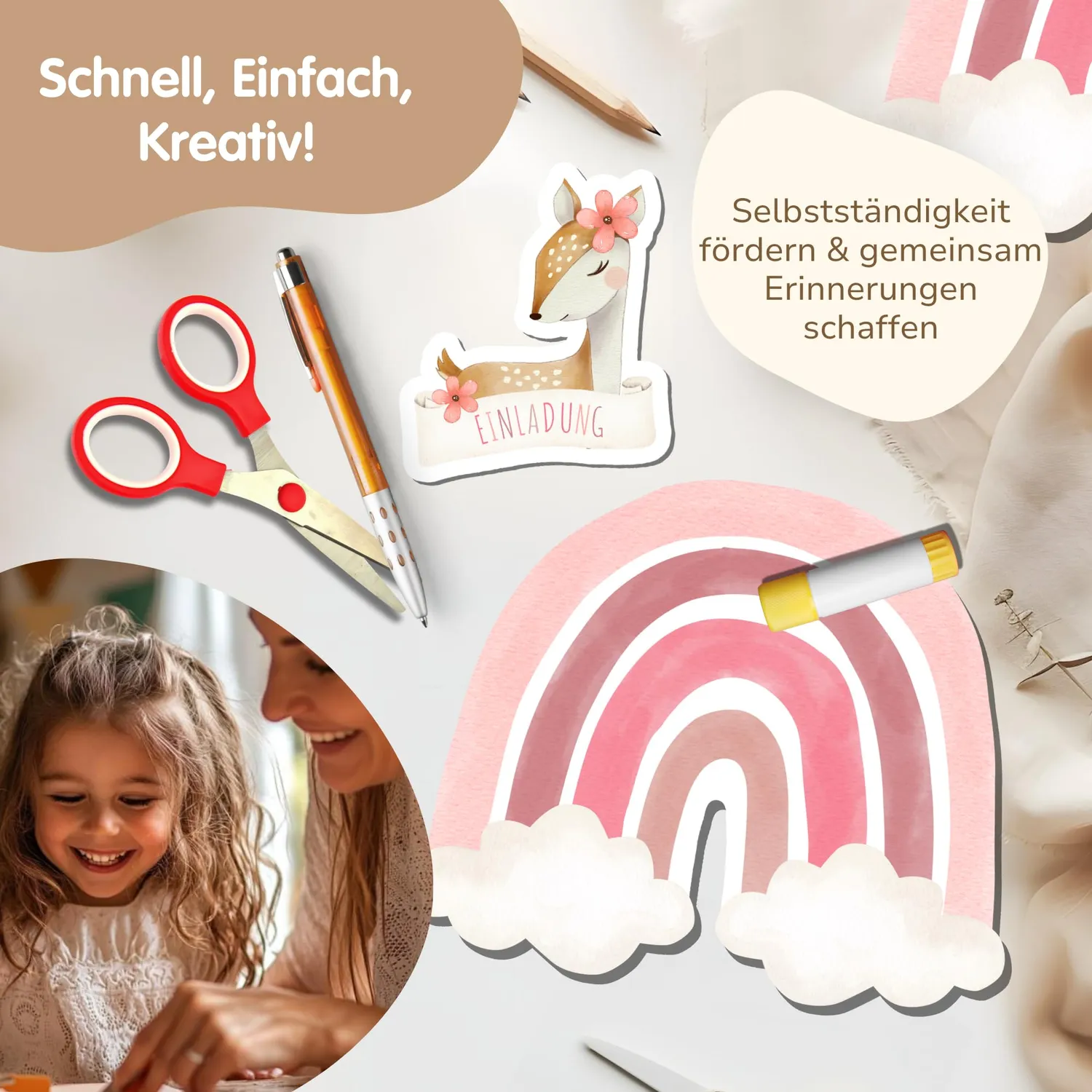 MeinBaby123 Einladungen Reh Bastelset 10er Einladungskarten zum Basteln
