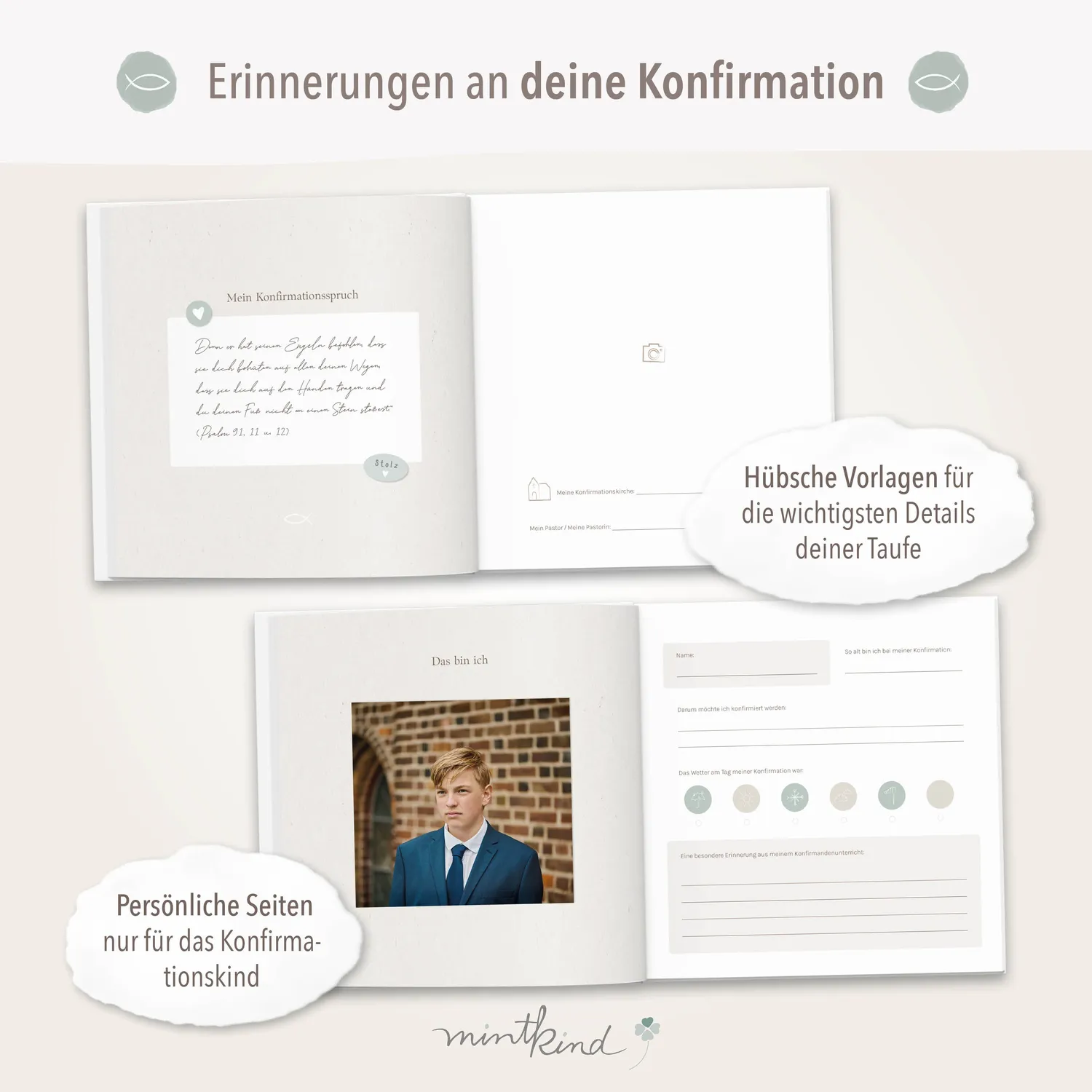 MINTKIND Meine Konfirmation Gästebuch Leinen Beige 72 Seiten