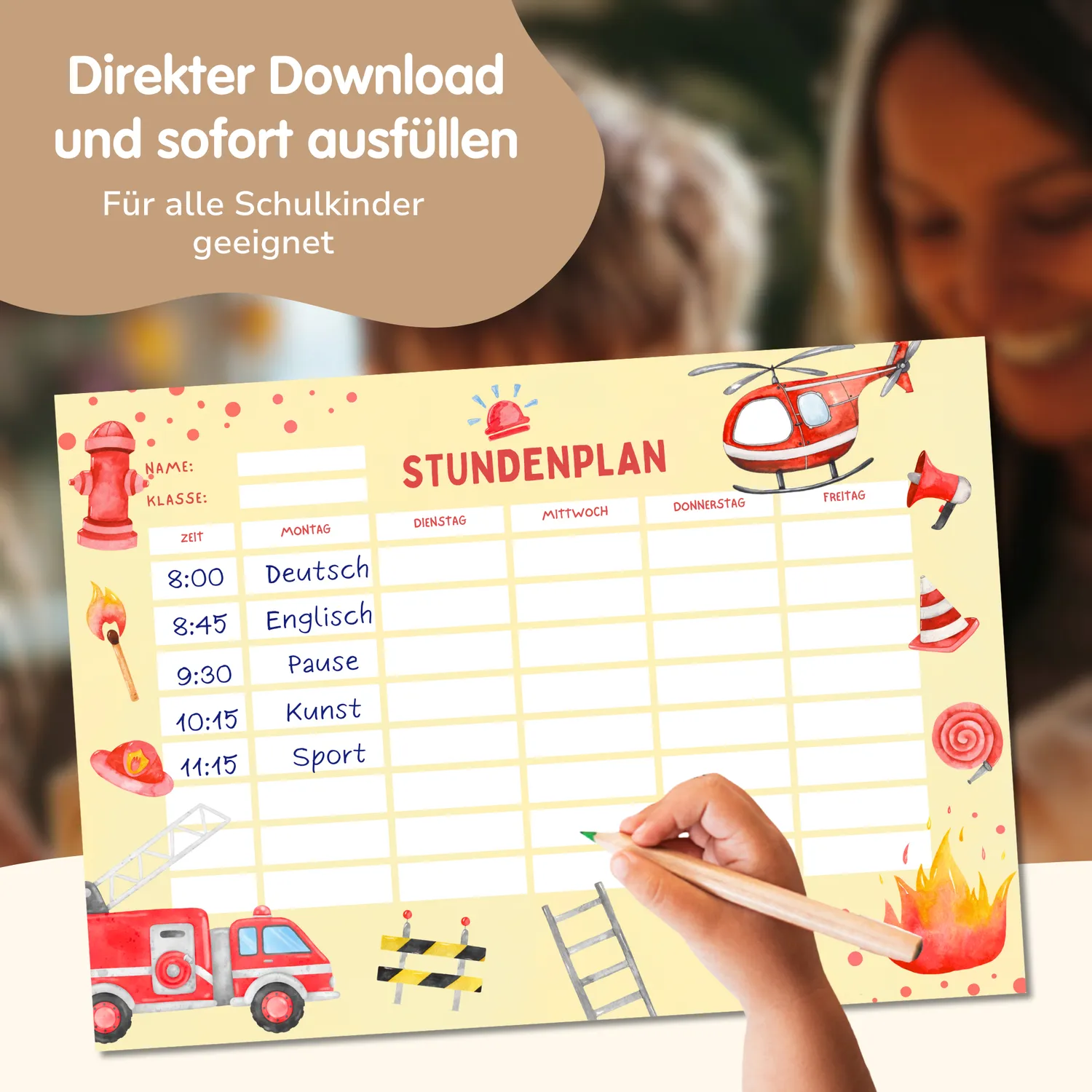 MeinBaby123 Feuerwehr2 Stundenplan zum Ausdrucken PDF