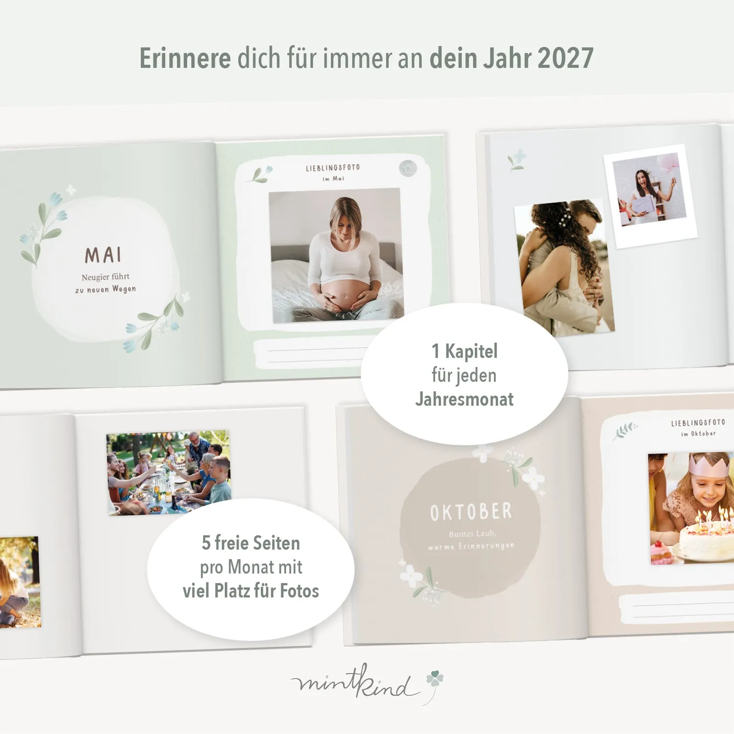 MINTKIND Jahrbuch 2027 Erinnerungsbuch Familienbuch gebunden