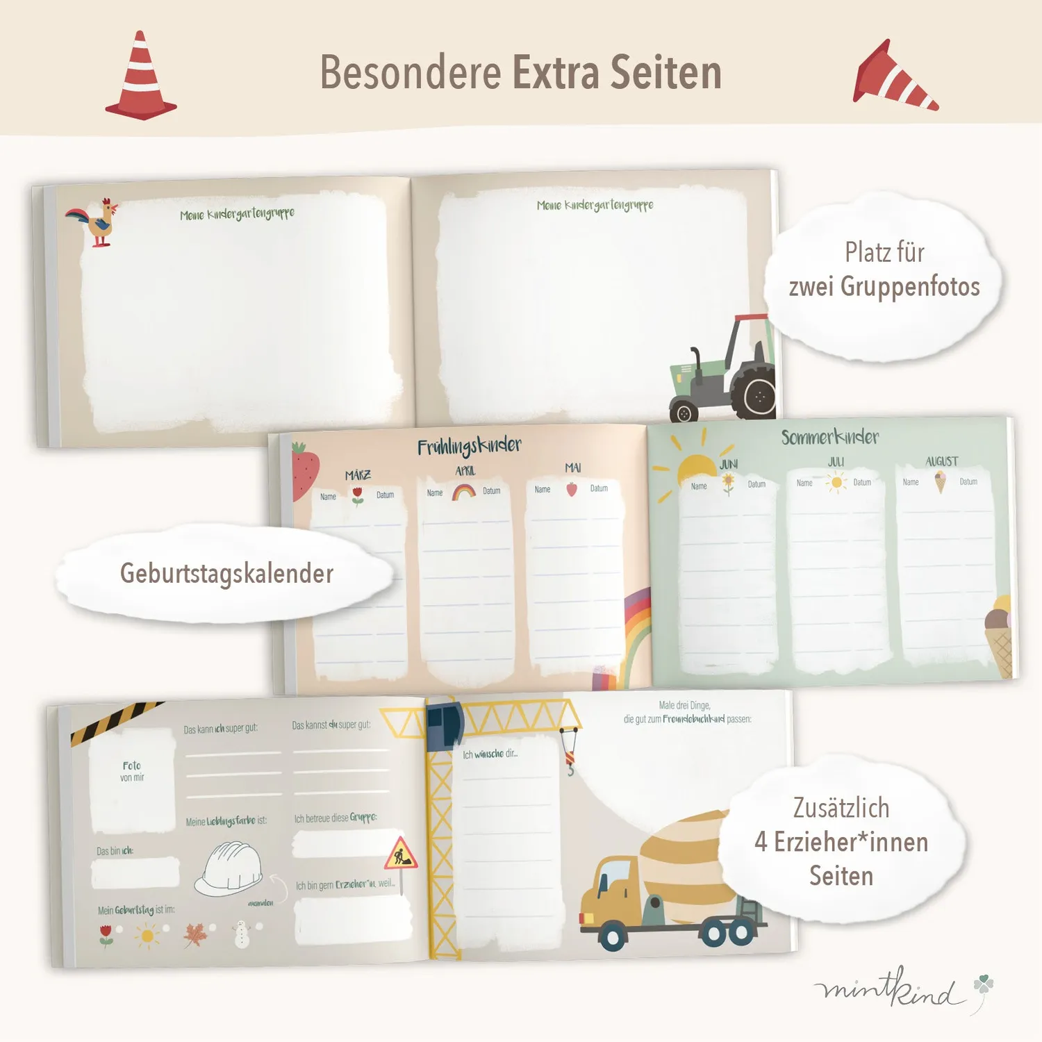 MINTKIND Kindergarten Freundebuch Fahrzeuge Hardcover 24 Freunde
