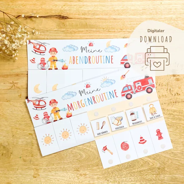 MeinBaby123 Morgen- & Abendroutine Feuerwehr Routineplan PDF