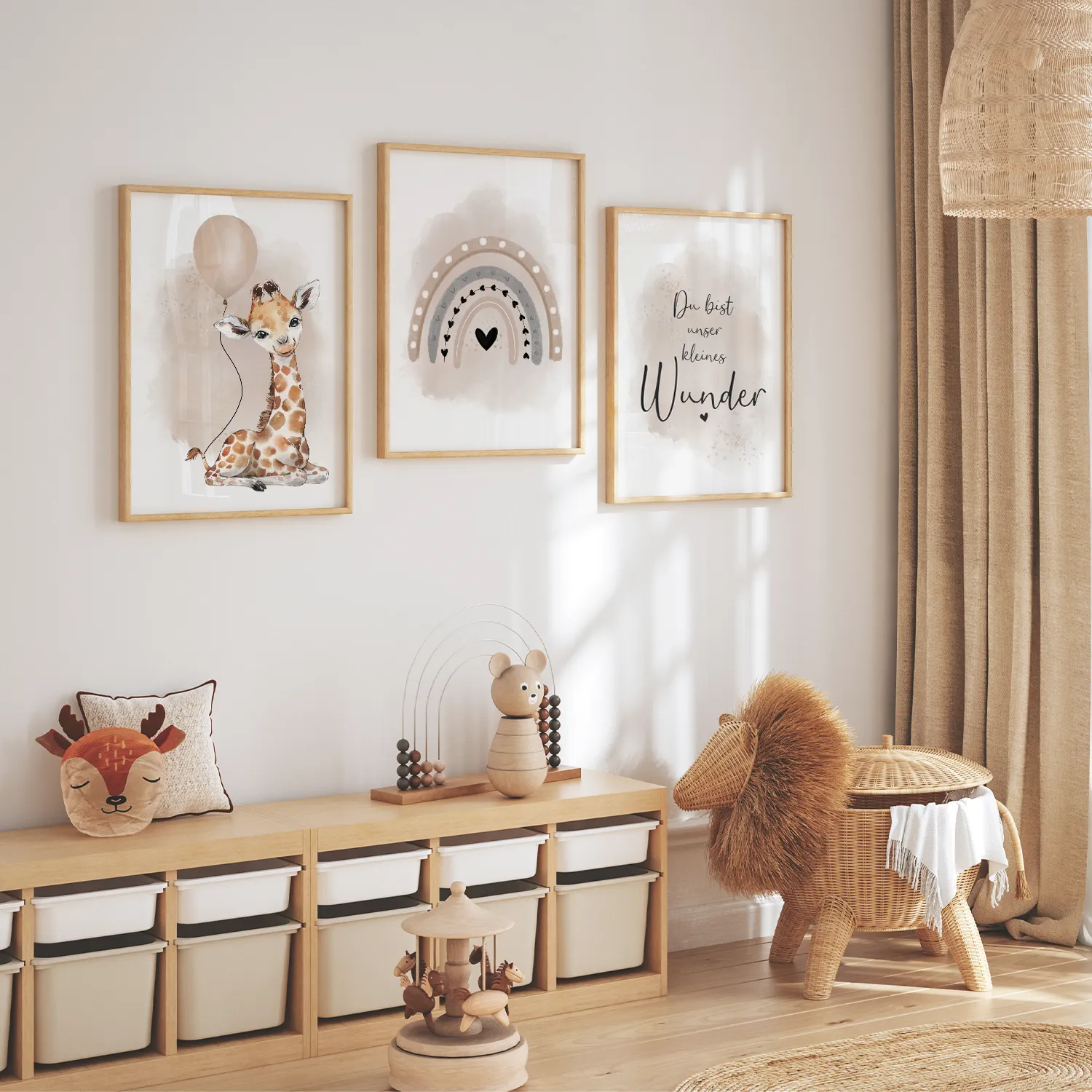 MeinBaby123 Kinderzimmer Poster 3er Set A4 Giraffe Beige