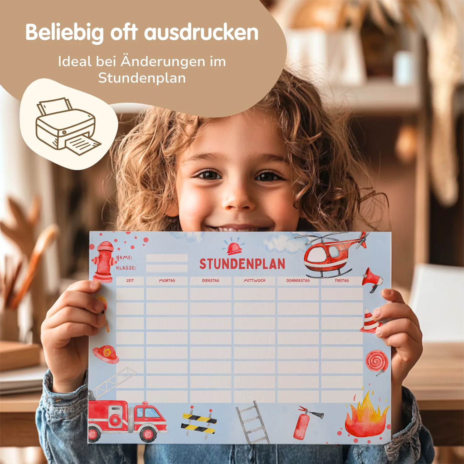 MeinBaby123 Stundenplan Feuerwehr zum Ausdrucken A4 PDF
