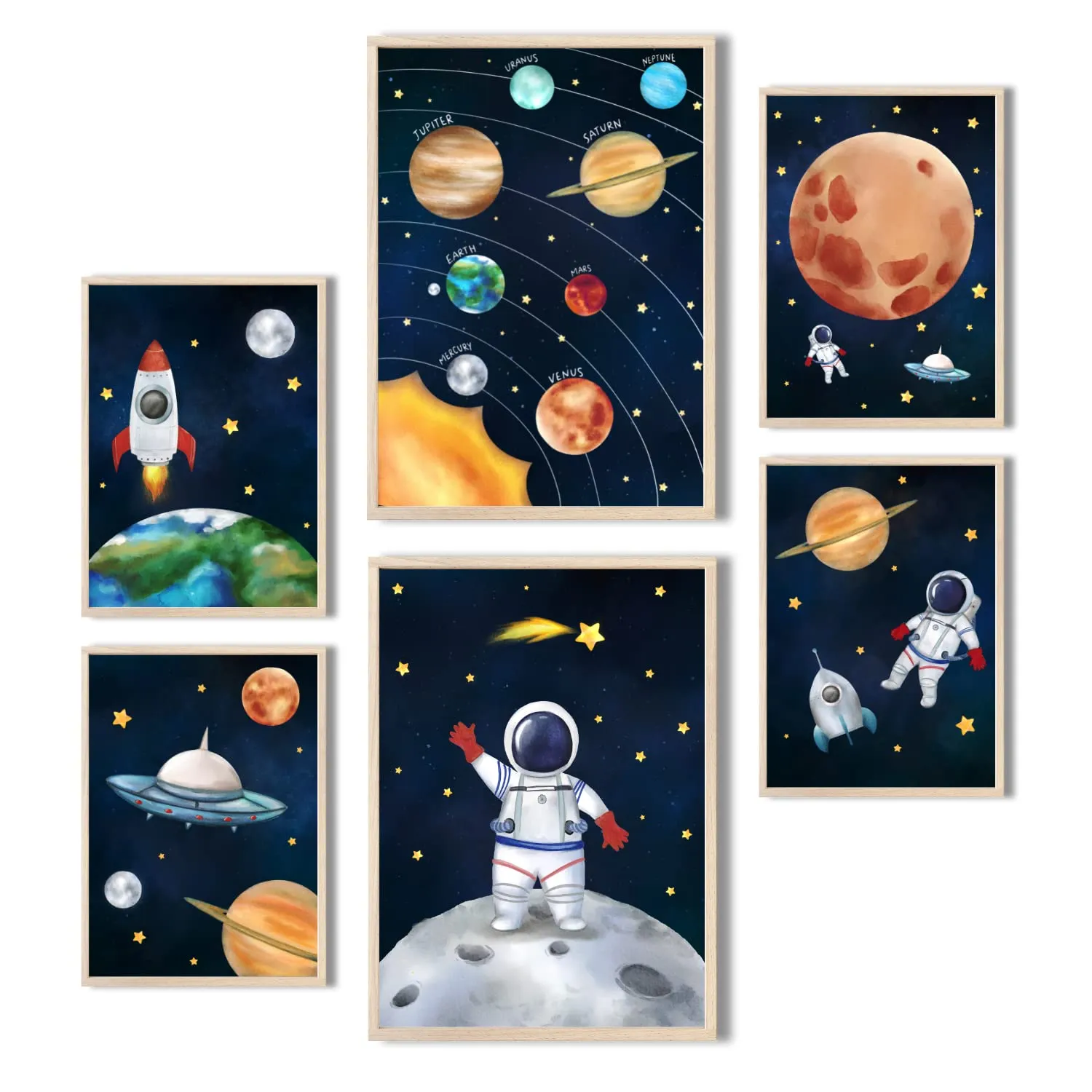 MeinBaby123 Kinderzimmerposter 6er Set A4 A5 Astronaut