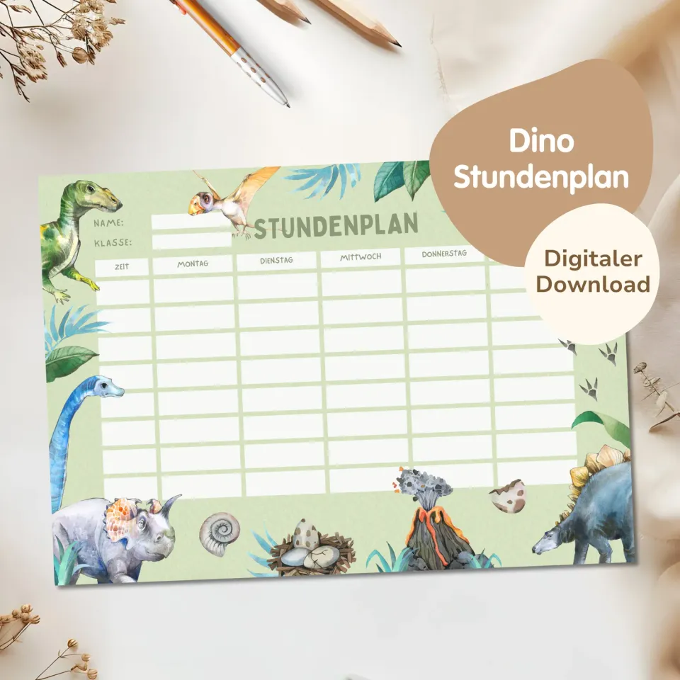 MeinBaby123 Dinos Stundenplan zum Ausdrucken PDF A4