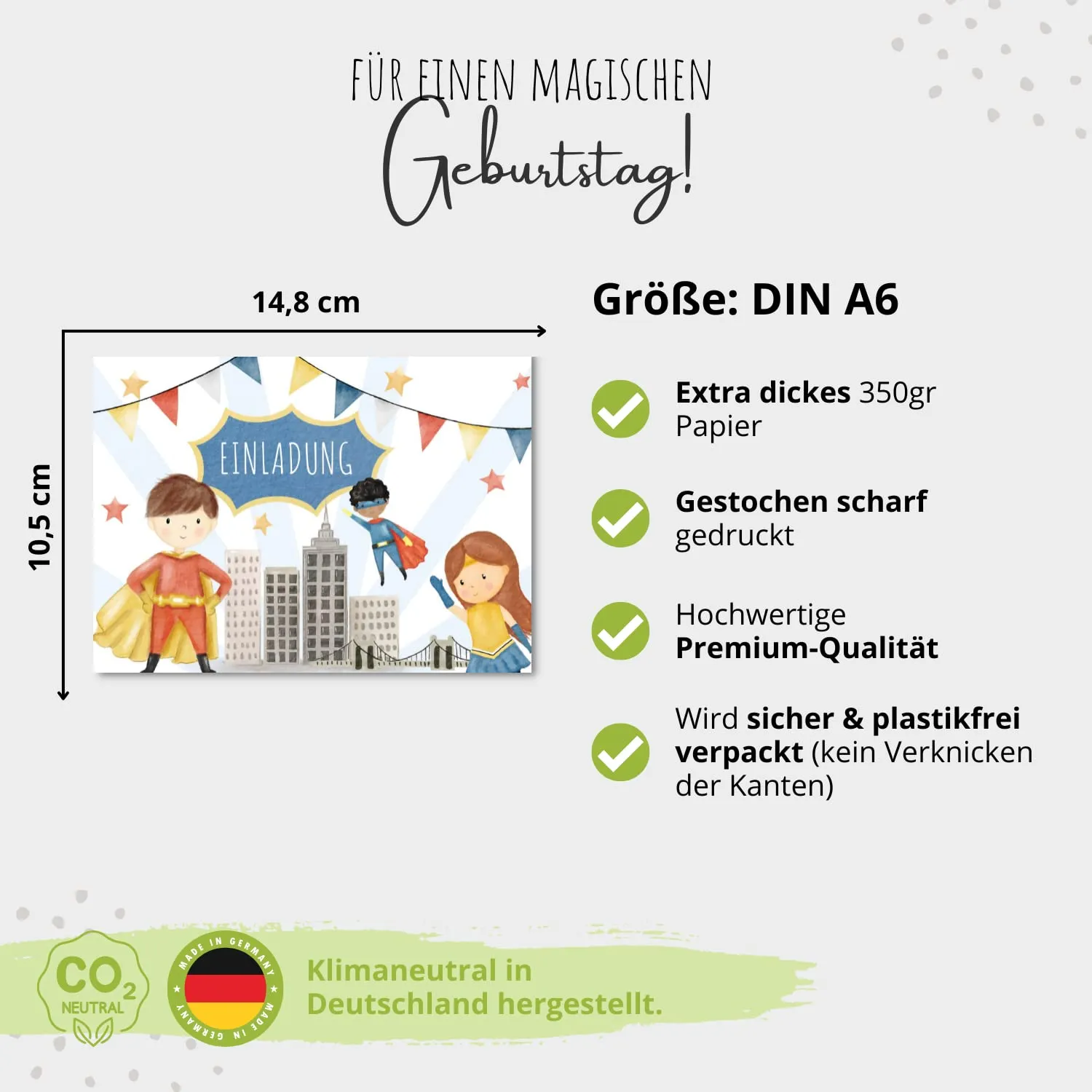 MeinBaby123 Superhelden Einladungskarten 10er mit Umschlägen
