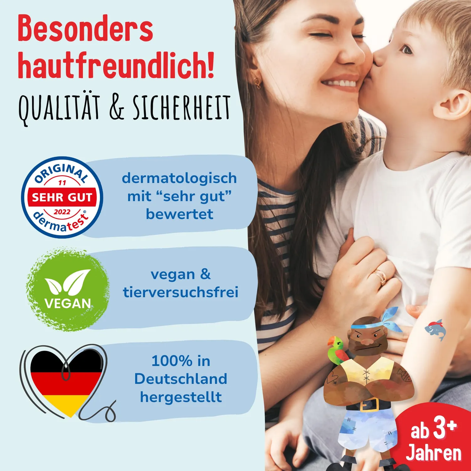 MeinBaby123 Kinder Tattoos Piraten 5er Set 550 Stück vegan