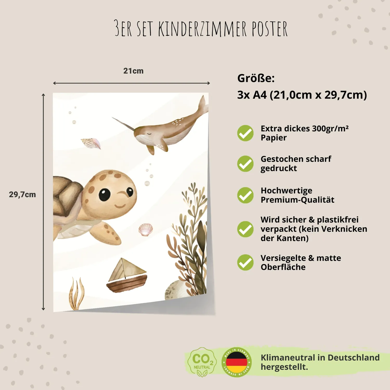 MeinBaby123 Unterwasserwelt Poster Kinderzimmer 3er Set A4