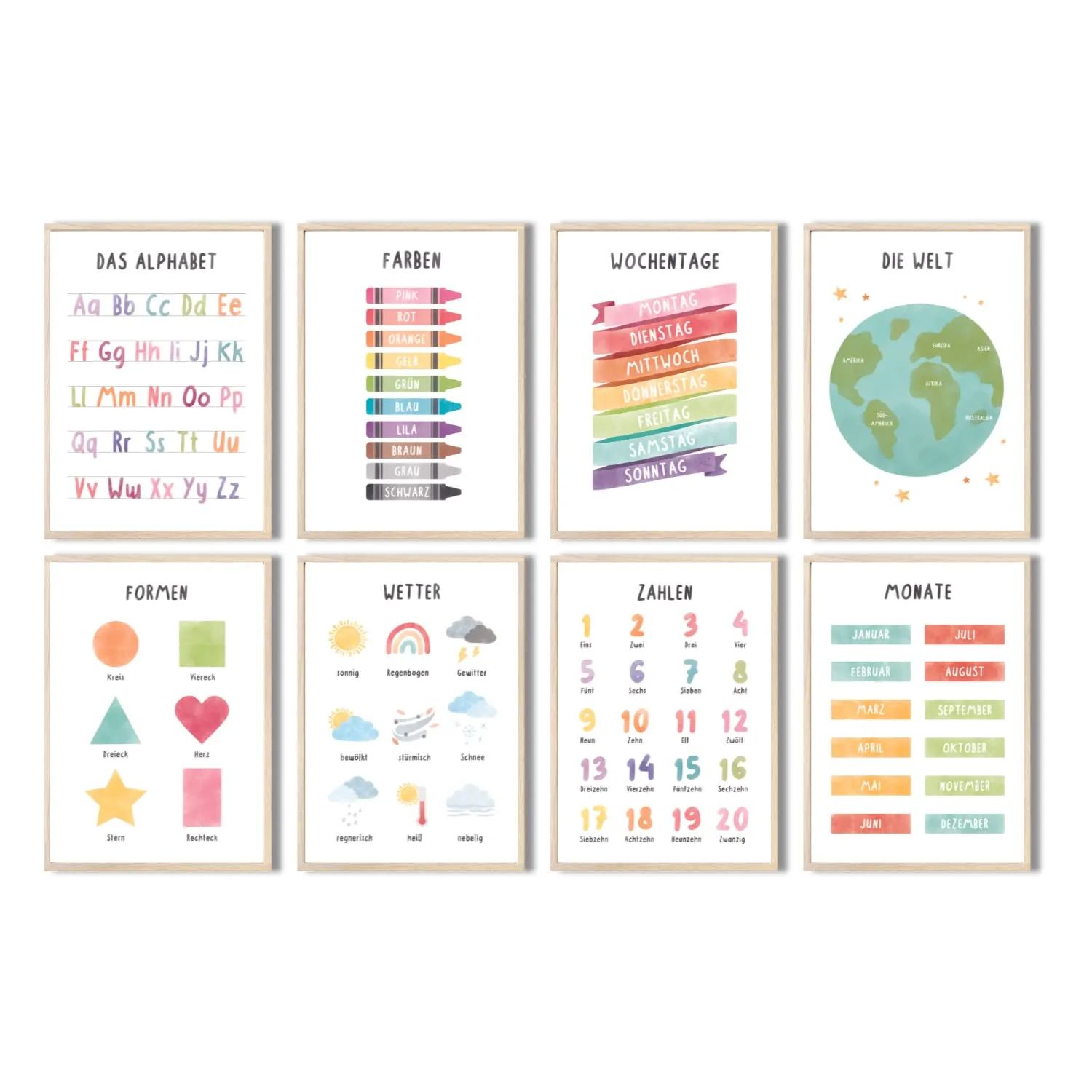MeinBaby123 Lernposter 8er Set A4 ABC Zahlen
