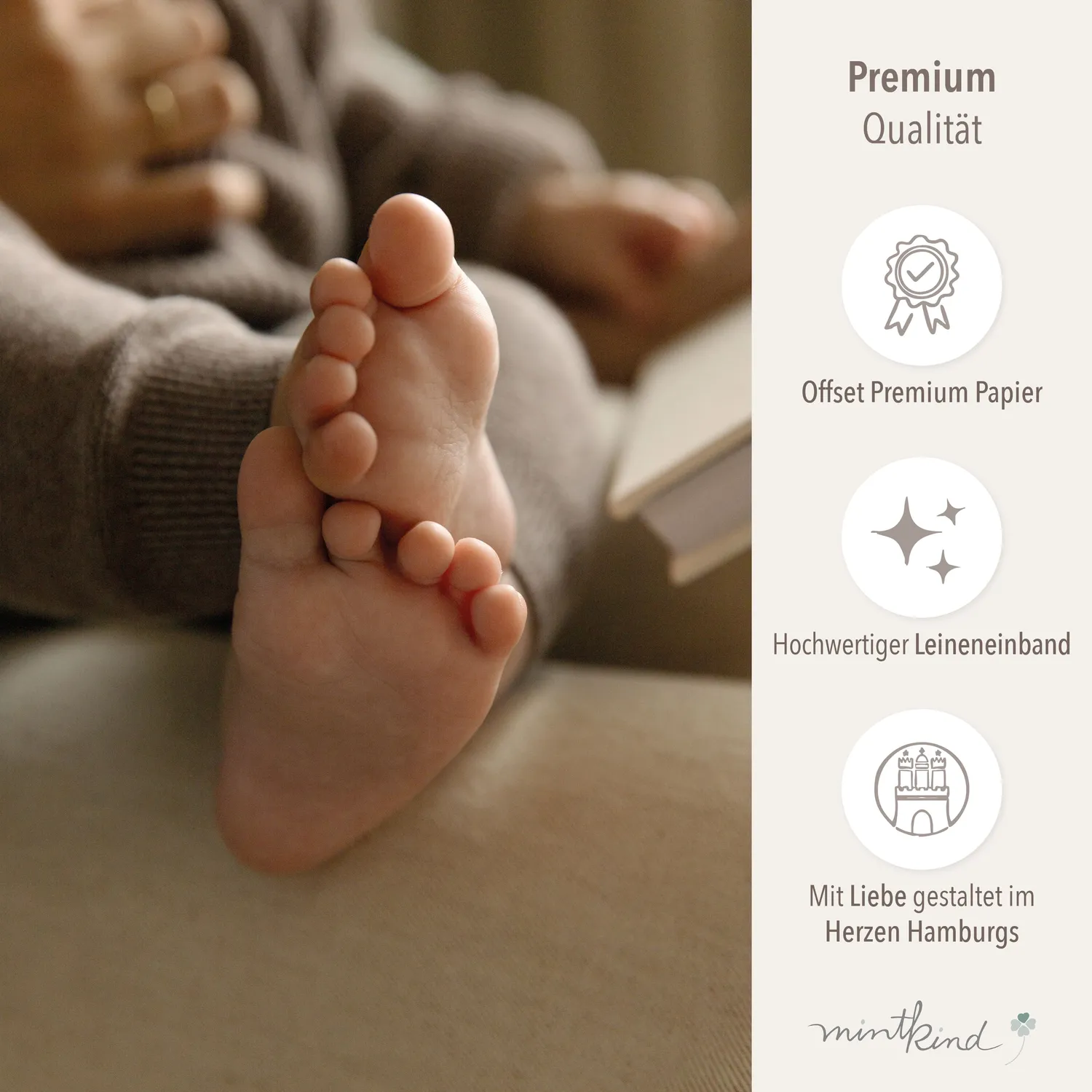 MINTKIND Baby-Tagebuch Leineneinband Beige gebunden 132 Seiten