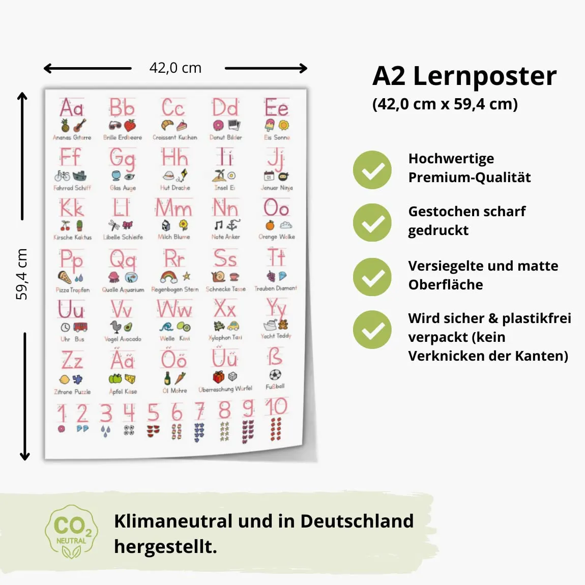 MeinBaby123 Grundschrift Lernposter rosa-weiß A2 matt