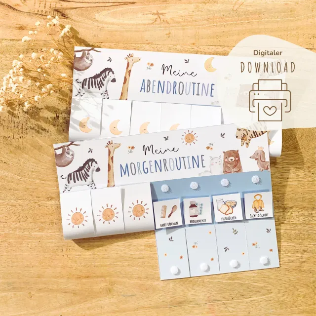 MeinBaby123 Boho Blau Morgen- Abendroutine PDF Ausdrucken