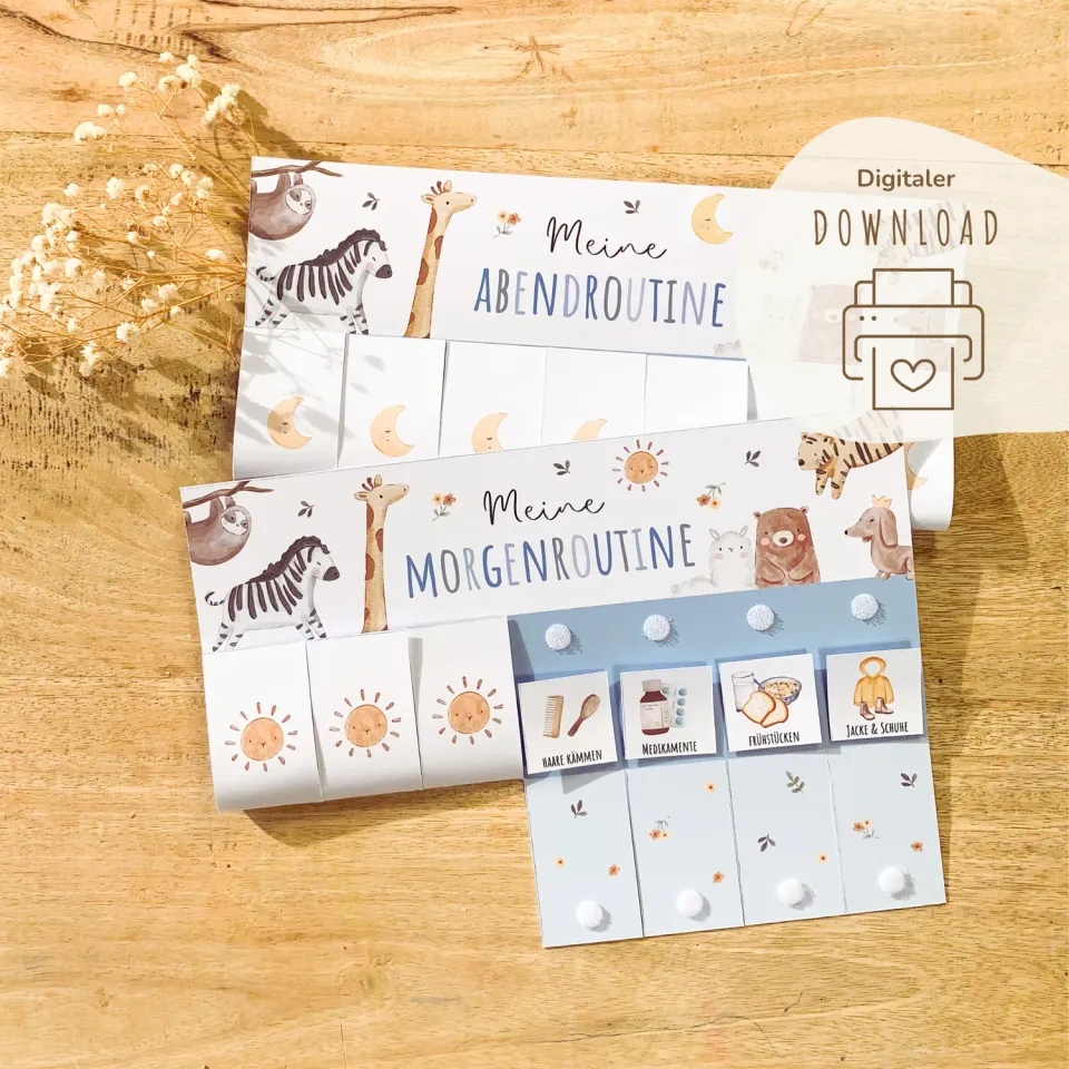 MeinBaby123 Boho Blau Morgen- Abendroutine PDF Ausdrucken