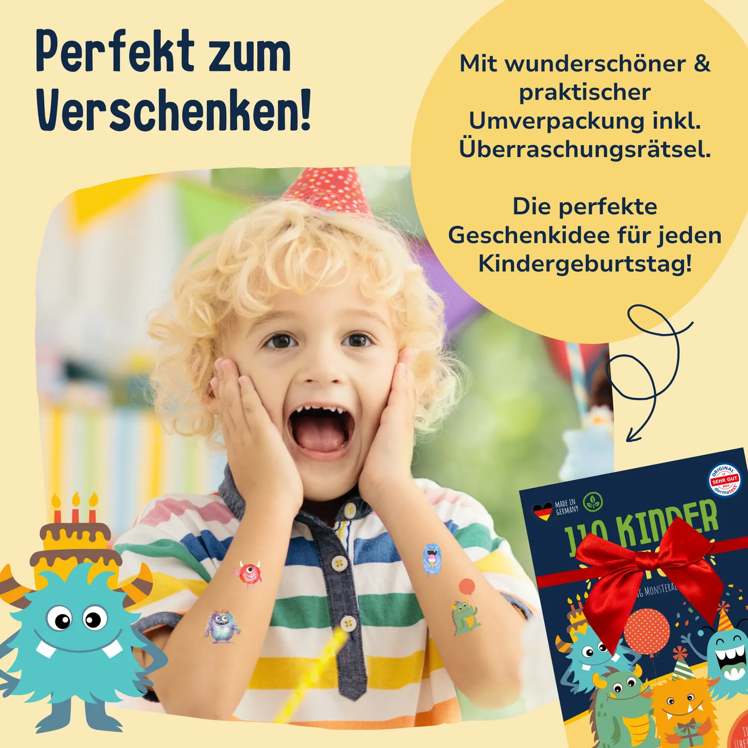 MeinBaby123 Monster Kinder-Tattoos 110 Sticker vegan